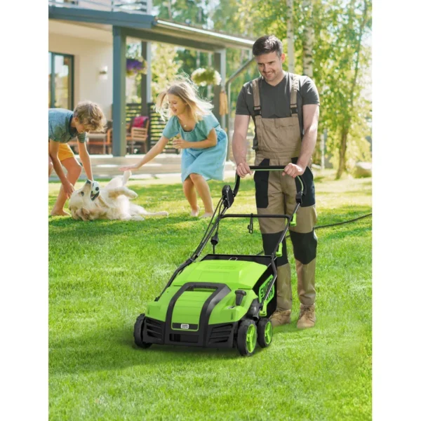 16 Inch+15+Amp+Electric+Dethatcher+Scarifier,+2024+Upgraded+Lawn+Dethatcher+With+5 Position+Depth+Adjustment,+14.5+Gal+Removable+Thatch+Collection+Bag,+Quick Fold,+Keeps+Lawn+Health (2)