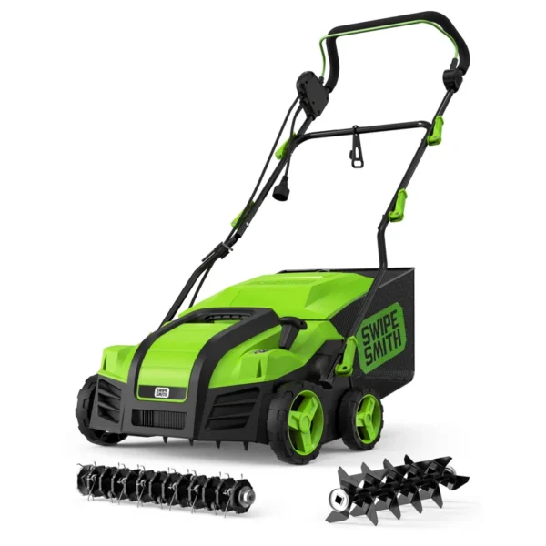 16 Inch+15+Amp+Electric+Dethatcher+Scarifier,+2024+Upgraded+Lawn+Dethatcher+With+5 Position+Depth+Adjustment,+14.5+Gal+Removable+Thatch+Collection+Bag,+Quick Fold,+Keeps+Lawn+Health (3)