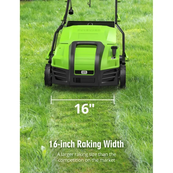 16 Inch+15+Amp+Electric+Dethatcher+Scarifier,+2024+Upgraded+Lawn+Dethatcher+With+5 Position+Depth+Adjustment,+14.5+Gal+Removable+Thatch+Collection+Bag,+Quick Fold,+Keeps+Lawn+Health (6)